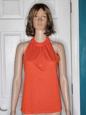 Women's Halter Neck Sleeveless Top -Red- Orange